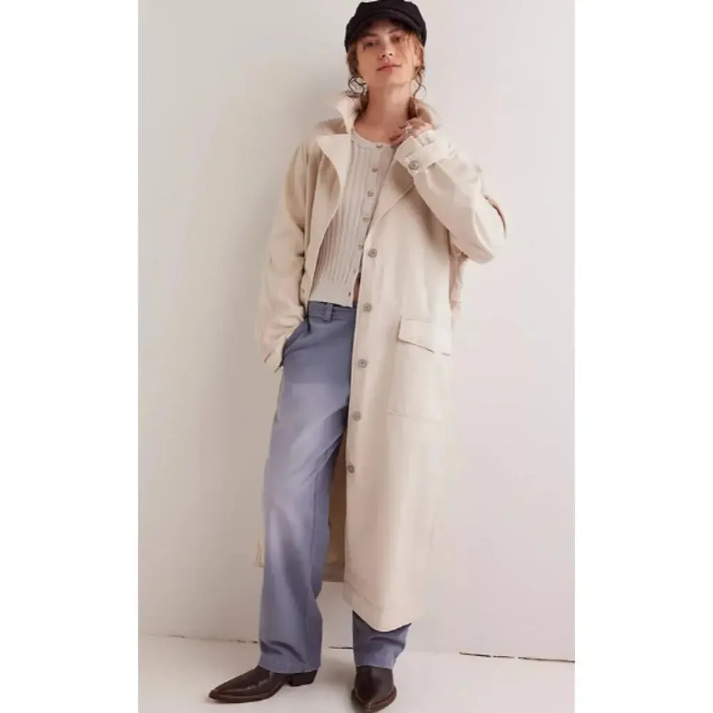Free People We The Free Perry Military Coat Khaki Trench Jacket Women's Large - Picture 16 of 16
